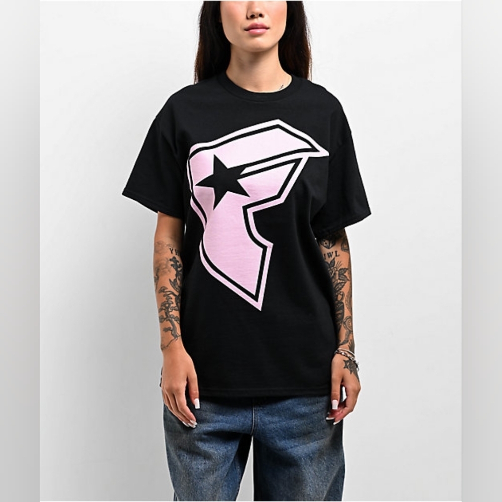 NWT Famous Stars & Straps BOH Black & Pink Cotton T- Shirt Size Small